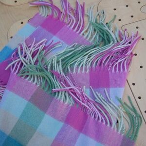 Charter Club 100% Cashmere Spring Pastel Easter Plaid Knitted Scarf With Fringe